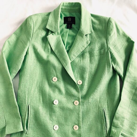 House of Harlow 1960 green linen double breasted blazer Womens Small luxury - Picture 2 of 11